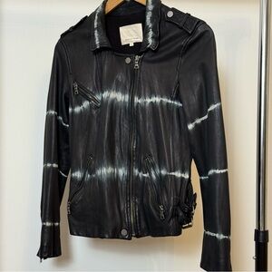 Rebecca Taylor Black Tie-Dye Leather Jacket 4